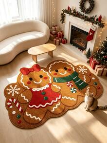 1pc Christmas Gingerbread Man Decorative Rug, Thickened Rug, Plush Rug, Autumn/Winter Rug, Decorative Rug, Bedroom Decor, Small Rug, Rug, Home Decor, Living Room Rug, Living Room Small Rug, Bedroom Rug, Living Room Home Decor, Outdoor Rug, Washable Rug - Cookie Run - View 1