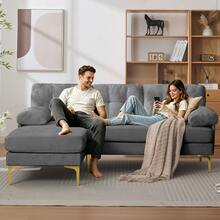 Sofa Made Of Wood Mid-Century Retro With Cushion Modern Blue For Living Room - 灰色 3 人座 - 查看 2