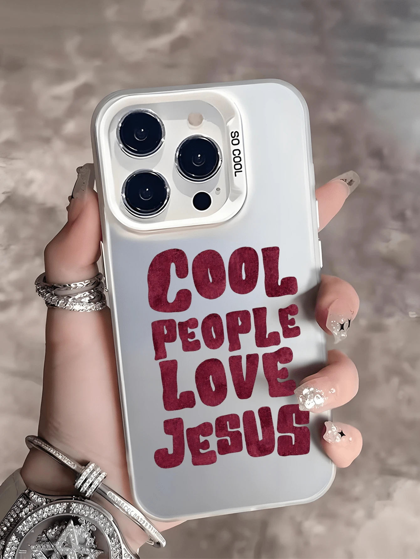 1件 Cool People Love Jesus 英文文字圖案手機殼，防震保護套，適用於 iPhone 16 Pro Max/15/14 Plus/13/12/11 - 白色 - 查看 1
