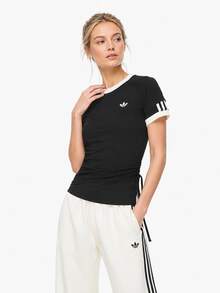 Adidas Clover Double Layer Women's Slim Fit Short Sleeve Crew Neck T-Shirt - Black and White - View 2