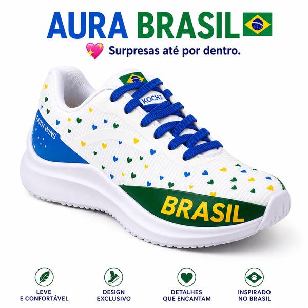 Tênis Feminino AURA BRASIL KOCHZ  Cadarço Azul | Leve, Confortável e Exclusivo