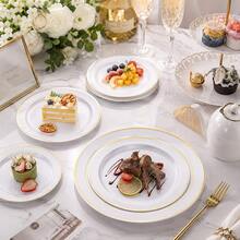 10/25/50 Pack 10.25 & 7.5 Inch White Round Double Gold Rim Dinner Plates, Classic Serving Trays For Fall Family Gatherings & Halloween Parties, Everyday Tableware Must-Haves For Home Hosts, Great For Thanksgiving Christmas - White - View 7