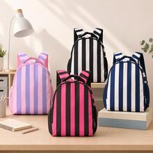 Personalized Fashion Striped Backpack, Casual Daily Daypack With Adjustable Shoulder Straps, Vertical Stripes Design Rucksack With Side Mesh Pockets - Multicolor - View 11