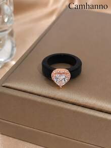 1pc Ins Sweet Multicolor Silicone Rings Sparkly Heart Crystal Casual Finger Accessory - Rose Gold - View 9