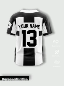 Custom Vintage Striped Baseball Jersey, Classic Black & White Vertical Contrast Color, Customizable Front & Back, Freely Change Player Name & Jersey Number, Custom Team Logo, Soft & Comfortable Fabric, Button-Up Style, Suitable For Baseball & Softball Games, Team Training, Themed Events & Casual Wear, Retro Style, 2026 Baseball - Black and White - View 3