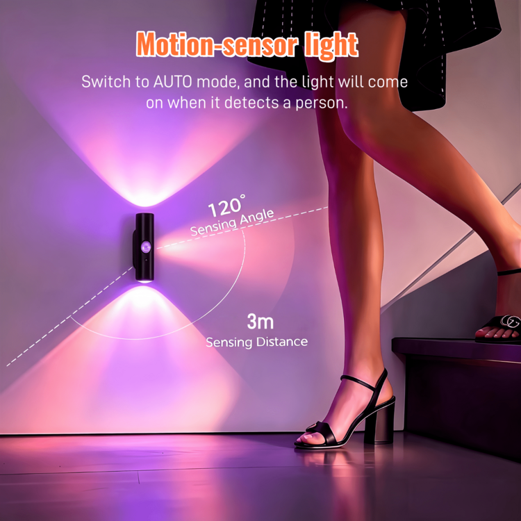 New Magnetic Wall Light USB Rechargeable Night Light Smart Sensor Wall Lamp Keyhole Ambient Light 3 Color Temperature Options Suitable For Stairs, Living Room, Bedroom, Hallway, Balcony, Etc. Perfect Holiday Gift - RGB 7-color - 1 Pack Black Case - View 3