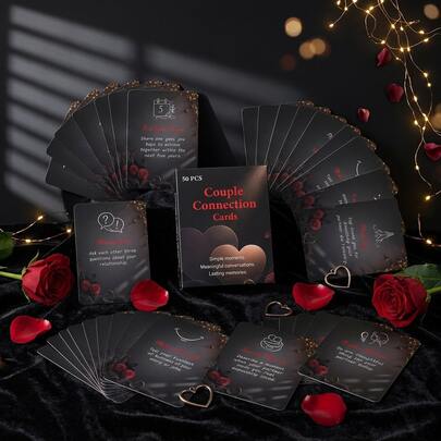 Valentine's Couple Date Night Game Cards 50 Pieces, Romantic Interactive Challenge Cards For Lovers, Interesting Dialogue Activity Cards Deepening Emotional Bond, Ideal Gift For Anniversary Wedding Party