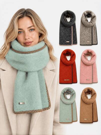 1pc Hemmed Scarf 26 New Korean Style Soft & Fluffy Neck Warmer, Thickened Warm Scarf For Autumn/Winter, Suitable For Couples Matching Clothes, Outdoor Wear