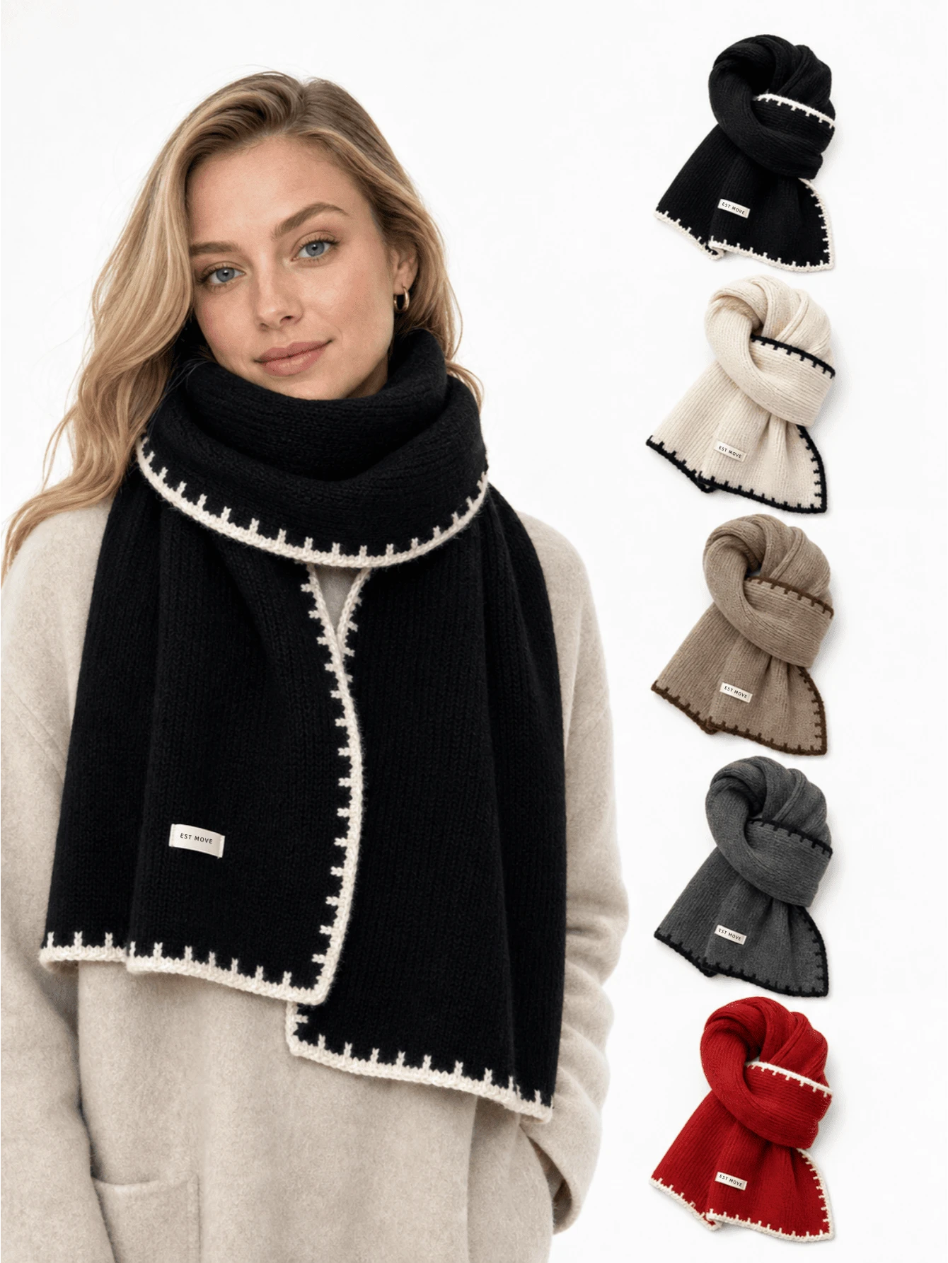 1pc Women's Knitted Scarf, New Winter Thick Woolen Scarf, Versatile Neck Warmer For Students, Couples, Office Workers, Suitable For Daily Commute Wear - Multicolor - View 1