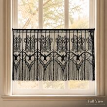 1pc Halloween Black Lace Curtain Valance, Skull & Bat Pattern Tassel Sheer Curtain, Gothic Style Short Curtain, Home Window Halloween Party Decoration - A - View 3