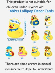 48PCS Cute Little Yellow Duck Lollipop Decoration Cards, 8 Styles Cartoon Sailor Pirate Beach Duck Candy Holders, Suitable For Birthday, Summer, Pool, Nautical Theme And Celebration Party Decorations - Yellow - View 7