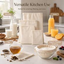 1/4/5pcs Multi-Size Cheesecloth, Reusable, 100% Natural Color Fabric, Ultra-Fine Gauze, Cooking Use, Nut Milk Strainer Bag - Multicolor - View 8