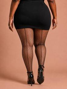 1 Pair Women's Black Sheer Star Rhinestone Tights, Sparkly Patterned Pantyhose For Party, Holiday & Going Out - Black - View 4