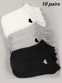 10/15 Pairs Women's Black/White/Grey Solid Color Mesh Breathable Cotton Soft Skin-Friendly Moisture-Wicking Low-Cut Invisible Boat Socks, Minimalist Versatile For Sports, Casual, Business, Daily Wear, All Seasons, Available In 1/5/10/15/20 Pairs - Multicolor - View 15