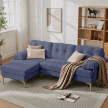 Sofa Made Of Wood Mid-Century Retro With Cushion Modern Blue For Living Room - 藍色 3 人座 - 查看 2