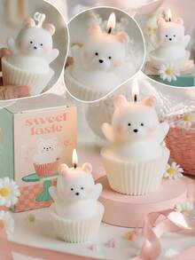 Sweet Bear Decorative Scented Candle, Handmade 3D Cupcake Design, Soft Vanilla Inspired Aroma And Warm Glow, Charming Tabletop Decor, Suitable For Birthday, Wedding, Tea Party, Dinner, Photo Prop, Romantic Celebration, Friendship Gift, Holiday Surprise - Multi-fragrance - View 2