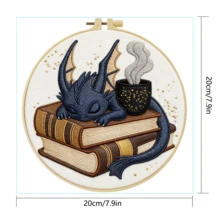 1PC 20*20cm/7.9*7.9in,Sleeping Dragon Embroidery Kit, DIY Handmade Embroidery Set For Adult Beginners, Home Gift, Women's Sewing Gift, Including User Manual, Printed Pattern Fabric, Embroidery Frame, Needle And Thread. - Sleeping Dragon - View 5