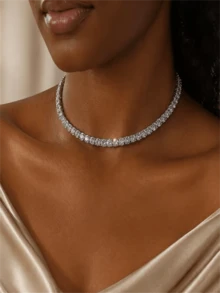 A Stylish Tennis Collar Necklace, Perfect For Formal Occasions. It Makes An Excellent Gift Choice For Anniversaries. - Multicolor - View 4