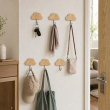 Add Practical Storage And Natural Decorative Texture To Your Home With This 6-Piece Set Of Cloud-Shaped Wall Hooks. Each Compact Hook Features A Bamboo Cloud Panel With Clear Natural Wood Grain And A Silver Iron J-Shaped Hook With Rounded Ends. This Set Of Six Matching Hooks Can Be Installed In Combination To Create A Decorative Wall Layout Or Placed Separately In Any Location Where Extra Hanging Space Is Needed. - View 4