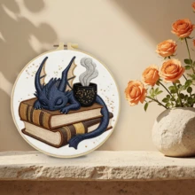 1PC 20*20cm/7.9*7.9in,Sleeping Dragon Embroidery Kit, DIY Handmade Embroidery Set For Adult Beginners, Home Gift, Women's Sewing Gift, Including User Manual, Printed Pattern Fabric, Embroidery Frame, Needle And Thread. - Sleeping Dragon - View 4
