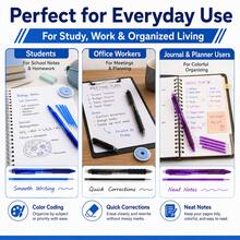 Retractable Erasable Gel Pen Set, 2 Pens + 20 Replacement Refills + 1 Eraser, 0.5mm Fine Point Refillable Erasable Pens, Smooth Writing Click Pens For Students, School, Office, Notes, Homework & Journaling - Multicolor - View 12