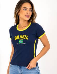 Women's Brazil Y2K Shirt – Long Baby Look - 深藍色 - 查看 2