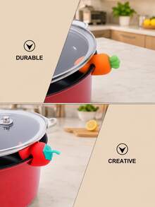 Carrot, Bell Pepper And Chicken Leg Design Pot Lid Handle, Raised Pot Lid To Prevent Soup Splatter, Practical Cooking Soup Kitchen Tool, Non-Slip Kitchen Accessory, Pot Lid Holder. Suitable For Daily Cooking And Gifting. Durable Material. - View 10