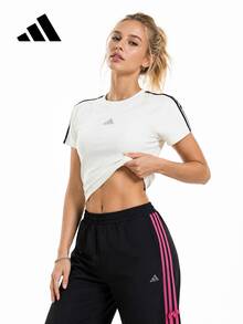 Adidas 運動休衣修身圓領女子短袖T卹 - 白色 - 查看 1