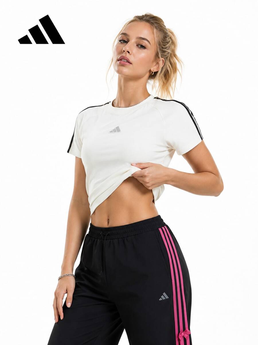 Adidas 運動休衣修身圓領女子短袖T卹 - 白色 - 查看 1