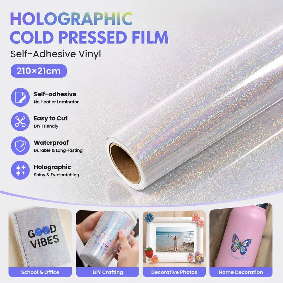 300*21cm Brand-New Self-Adhesive Cold-Pressed Film, Small Dot Pattern Cold-Pressed Film, Holographic Label Self-Adhesive Laminated Film And Transparent Cold-Pressed Vinyl Craft Products Can Be Used Without Heating And Laminating Machine - Circular Dots - View 1