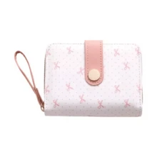 Multifuctional Polka Dots Wallet Zipper Closure Floral Print Leather Short Wallet With Wristlet Strap Snap Button Bow Coin Purse - Multicolor - View 11
