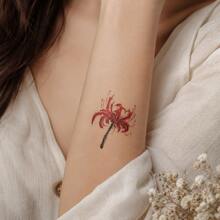 1 pieza Pegatina de tatuaje realista de PVC resistente al agua y anti-roce, con patrón de lirio de araña, adecuada para uso diario - Rojo - Ver 4