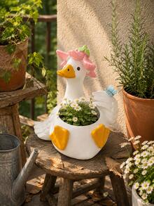 Cute Duck & Goose Shaped Planter, Animal Design Succulent Cactus Pot, Decorative Rustic Style Plant Container, Indoor Outdoor Garden Patio Balcony Windowsill Bookshelf Desk Decor, Gift For Plant Lovers - Big Goose Flower Pot - View 10