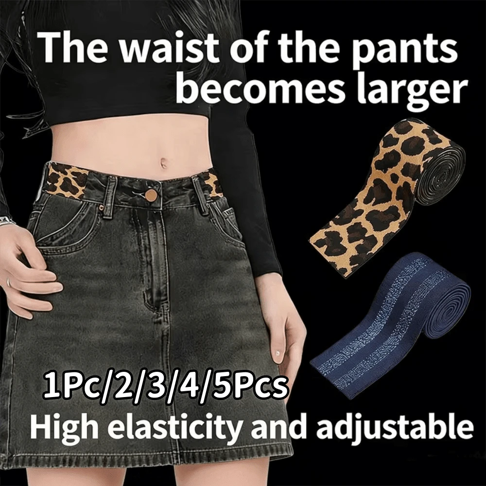 1Pc/2/3/4/5Pcs Waist Extender Tool For Jeans And Skirts - Elastic Waistband Extension Buckle Adjuster, Waist Expander, Suitable For Pants, Skirts, Elastic Waistbands (Leopard Print, Blue) - Multicolor - View 1