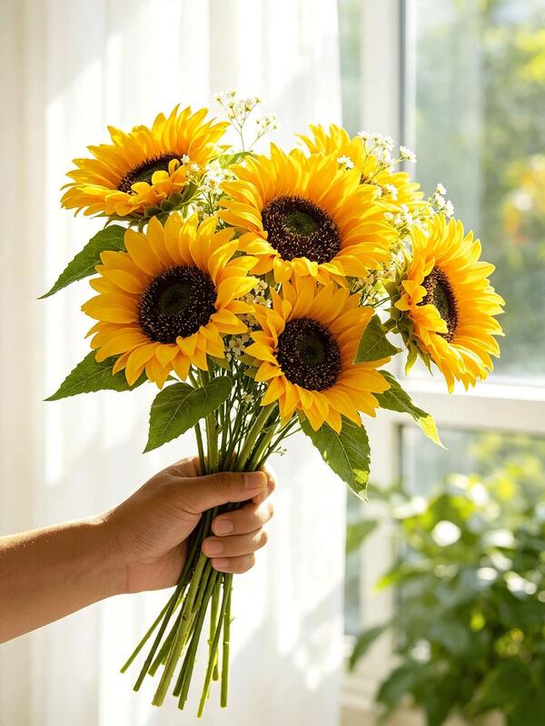 Tournesol artificiel, convient pour la décoration de la maison, centre de table de mariage, bouquet de mariée, arrangement de table, couronne et artisanat de vacances de printemps/été, convient pour les mariages d'été/automne, la décoration de Thanksgiving, la décoration d'automne, la décoration de chambre, Noël et Halloween