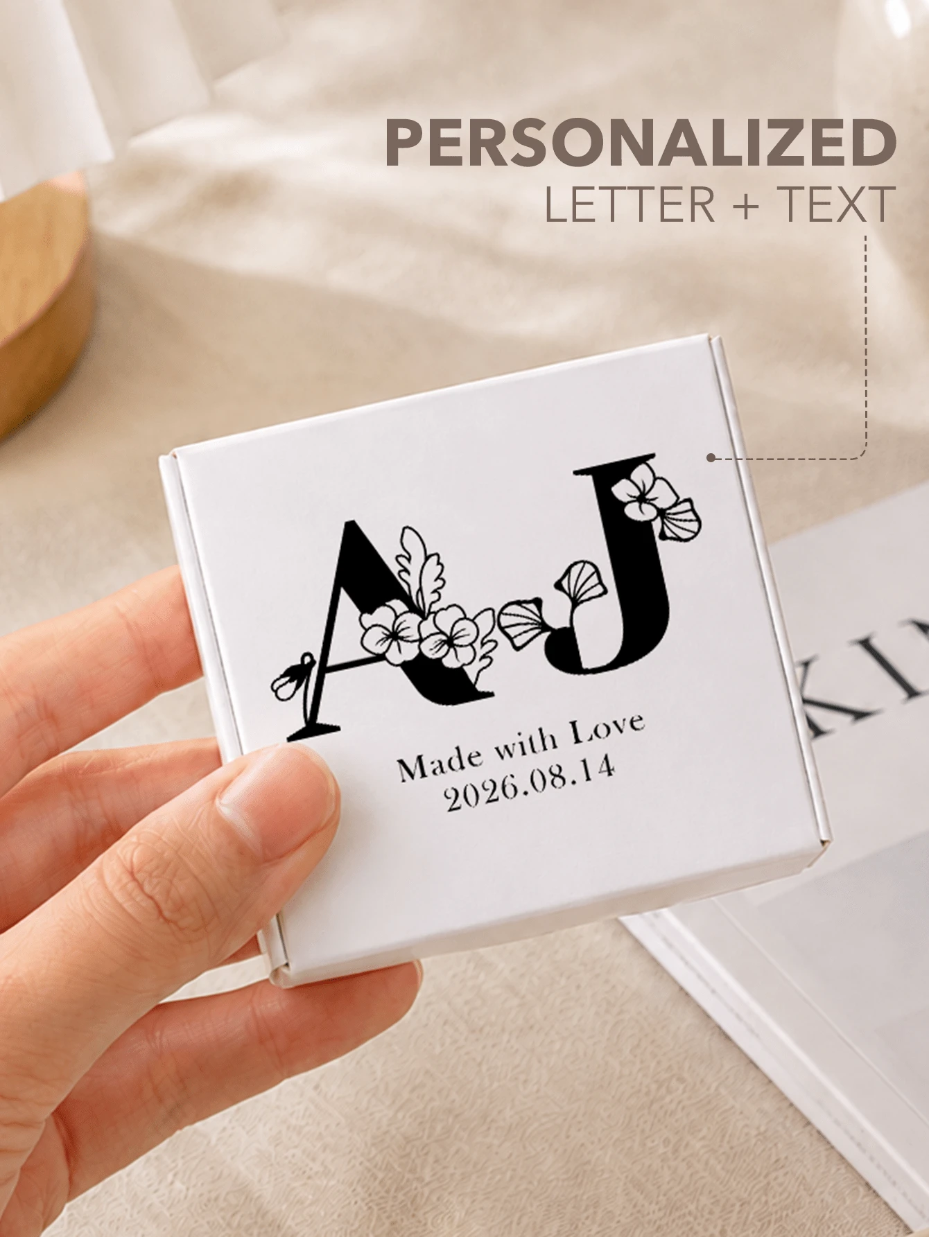 Customized Gift Box, Floral Initial & Text Gift Packaging Box, Cardboard Box Suitable For Jewelry, Soap, Candles, Small Gifts, Wedding Favors, Bridal Shower - Multicolor - View 1