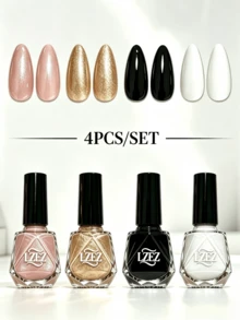 LZEZ 4Pcs/Set Water‑Based Nail Polish, 8ml Per Bottle, Multi‑Color Shimmer Solid Color Combination Nail Art Varnish, DIY Home Manicure Kit For Women Multi‑Style - Multicolor - View 19