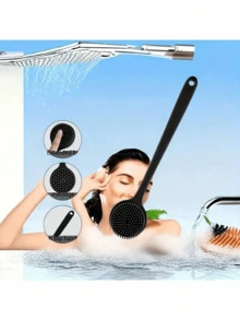 Silicone Bath Brush, Long Handle Back Scrubber, Double-Sided Brush, Body Massage Bathing Scrubber, Bathroom Accessory, Back To School Gift, Home Decor, School Supplies - Multicolor - View 9