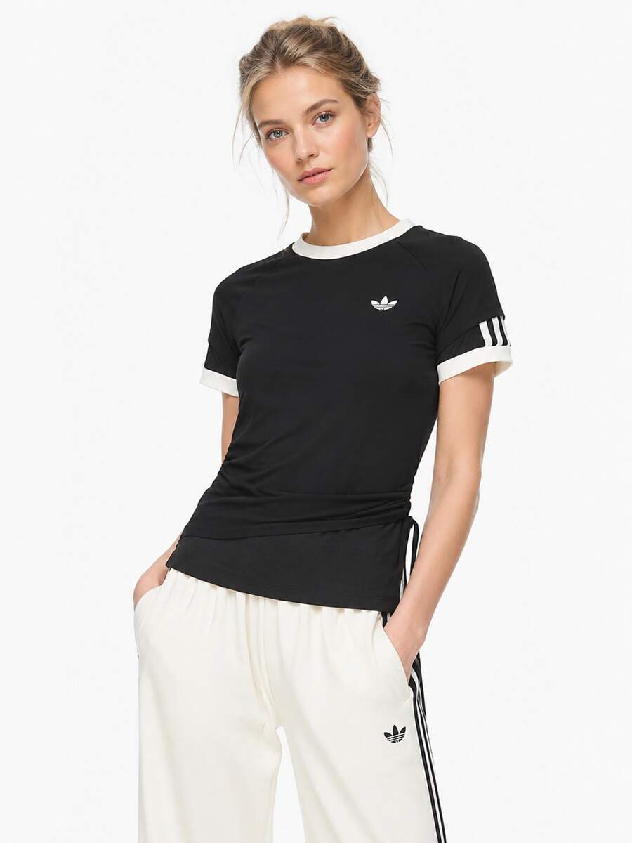 Adidas Clover Double Layer Women's Slim Fit Short Sleeve Crew Neck T-Shirt - Black and White - View 1