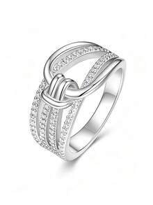 1pc Charming Women's 925 Sterling Silver Moissanite Ring, Suitable For Wedding, Proposal, Anniversary Party And Valentine's Day Gift - Silver - View 16
