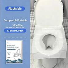 Disposable Toilet Seat Cover 100 Pcs, 10Packs X 10 Individually Wrapped, Flushable Water Soluble Paper, Public Toilet Seat Covers Disposable, Toilet Seat Covers For Bathroom, Portable Hygiene Essentials For Airplane, Road Trip - White - View 6