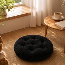 1 Piece Thick Fiber-Filled Round Seat Cushion, Chair Pad - Hitam - View 7