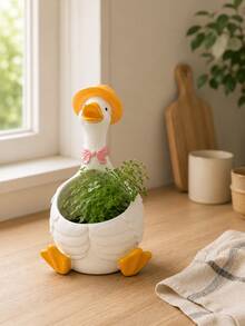 Cute Duck & Goose Shaped Planter, Animal Design Succulent Cactus Pot, Decorative Rustic Style Plant Container, Indoor Outdoor Garden Patio Balcony Windowsill Bookshelf Desk Decor, Gift For Plant Lovers - Big Goose Flower Pot - View 7