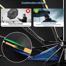 AMOROSA 1/2-Piece Reinforced Windproof Umbrella For Heavy Rain And Sun, Automatic Folding Umbrella With Durable Ribs, 60-Rib Or 50-Rib Model With Ring Handle, UV Protection, Daily Use, Travel, Office - Black - Black - View 4