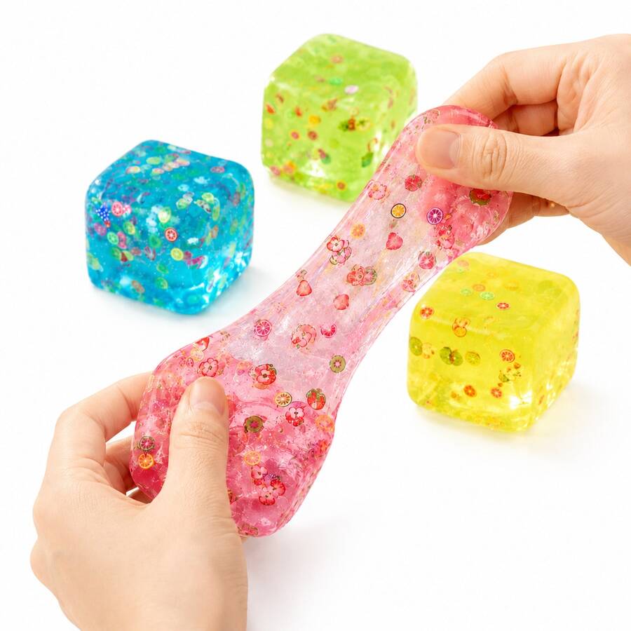 Soft Transparent Fruit Cube Squishy, Jelly Crystal Texture, Squeeze Stress Relief Sensory Toy, Office Desk Decor, Birthday Party Gift - Multicolor - View 1