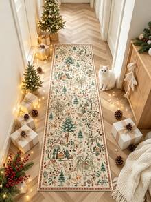 1pc Christmas Theme Cozy Snowy Village Corridor Runner Rug, Carpet, Runner Rug, Area Rug, Mat, Home Decor, Area Rug, Living Room Area Rug, Living Room Home Decor, Room Decor, Washable Rug - Multicolor - View 4