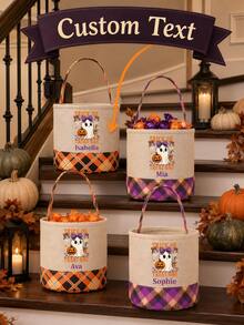 Customizable Personalized Halloween Trick Or Treat Bags - Featuring Self-Defined Names With Adorable, Pumpkin, And Bat Designs, Perfect For Halloween Parties, Events, And Holiday Celebrations, Halloween Decoration Storage, Prank Designs - Multicolor - View 5
