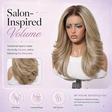 Glueless Human Hair Blend Lace Front Wig 16 Inch, Brown To Ash Blonde Balayage Highlights, Natural Hairline Center Part, Beginner Friendly, Style Memory - S2/4/22 - View 3
