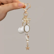 1pc Vintage Style Heart Keychain, French Retro Bow & Shell Pendant, Versatile Bag Charm - Multicolor - View 7