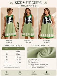 Starfish Shiny Sleeveless Vacation Dress, Colorful Fish & Letter Print Inspired By Ocean, For Spring/Summer Elegant - Green - View 9